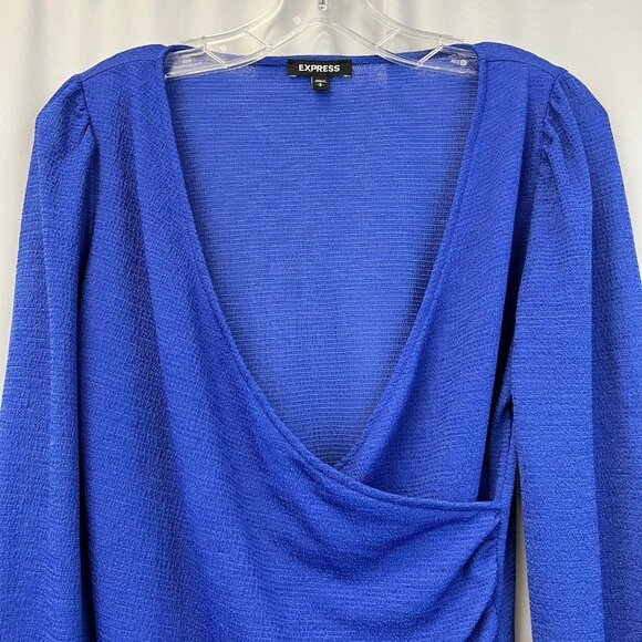 Express Womens Blue Surplice Neck Long Sleeve Pullover Blouse Top Size Small - Picture 3 of 10